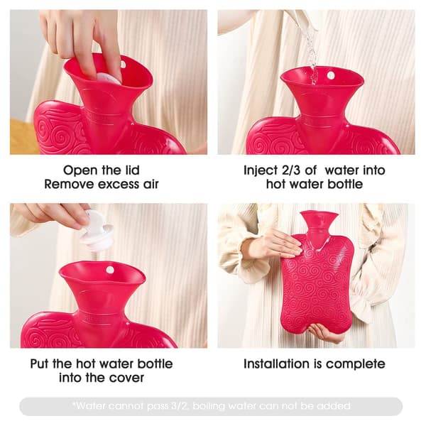 Premium Classic Rubber Hot Water Bottle, Durable 2 Liter Red red