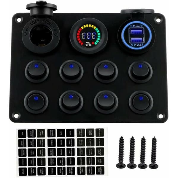 Vippebryterpanel 12-24V Dobbel USB-laderkontakt med LED Voltmeter Vippebryterpanel for båtbil-FA-