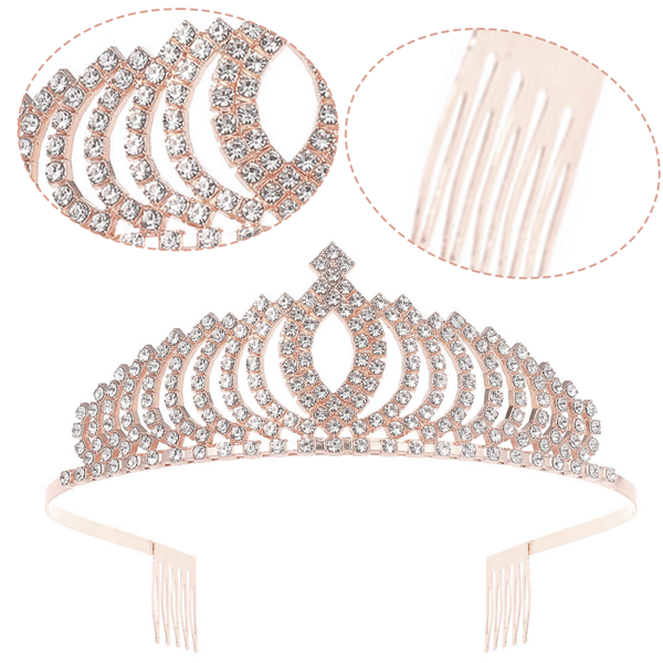 Dame Elegant Glitrende Rhinestone Krone Hårbånd Tiara, Rosaguld