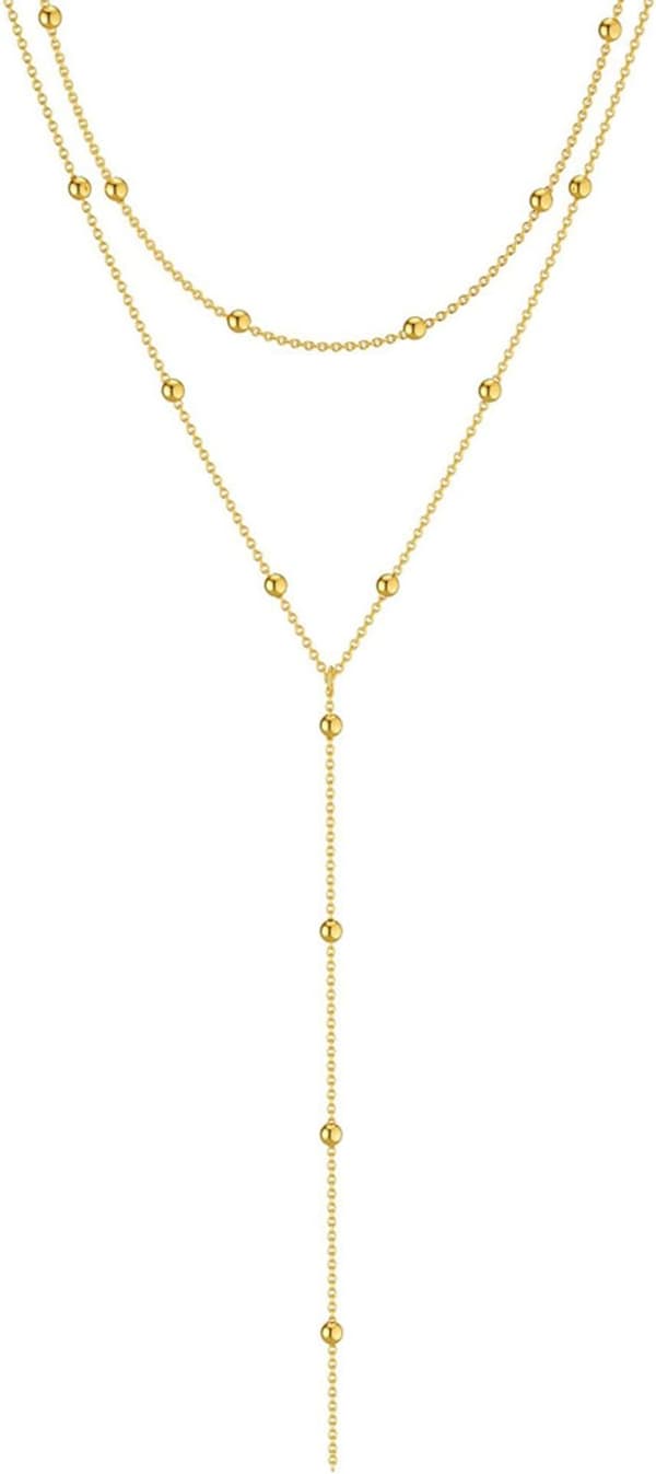 Lang Y-kæde til kvinder - Guld/Sølv Rustfrit Stål Flerlags halskæde, Damesmykker, Elegant Lang Kæde til Kvinder, Kæde