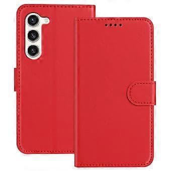 Lærfutteral med lommebok og stativ i ensfarget design for Samsung Galaxy S23 - Rød