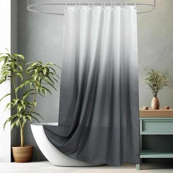 Ombre tygduschdraperi Vattentätt Mögelresistent Polyester med krokar för badrum Hem Hotell Grå Vit 180x200cm