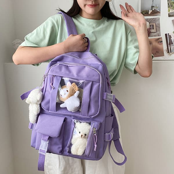 Skolryggsäck med stor kapacitet för studenter, koreansk stil, dammodell Black
