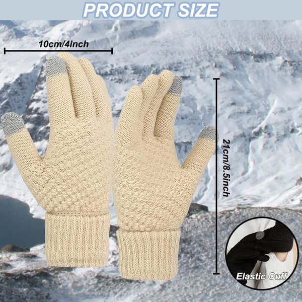 Vinterhandskar varma ull stickade handskar plus sammet och förtjockade koreansk stil kall-säkra söta cykel touch screen varma handskar (beige)