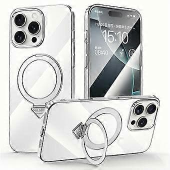 SULADA Kompatibelt etui til iPhone 16 Pro Max Kompatibel med MagSafe Stand Klart PC-telefonetui (Sølv)