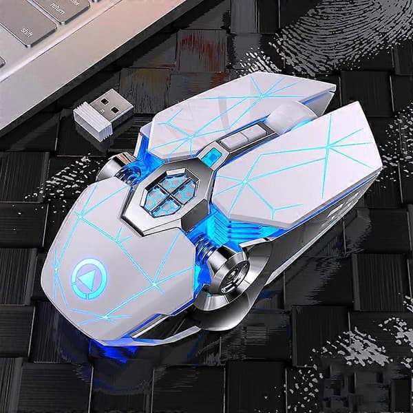 LED Optisk PC Computer Trådløs Genopladelig Mus Til Gaming Konkurrence Hvid White