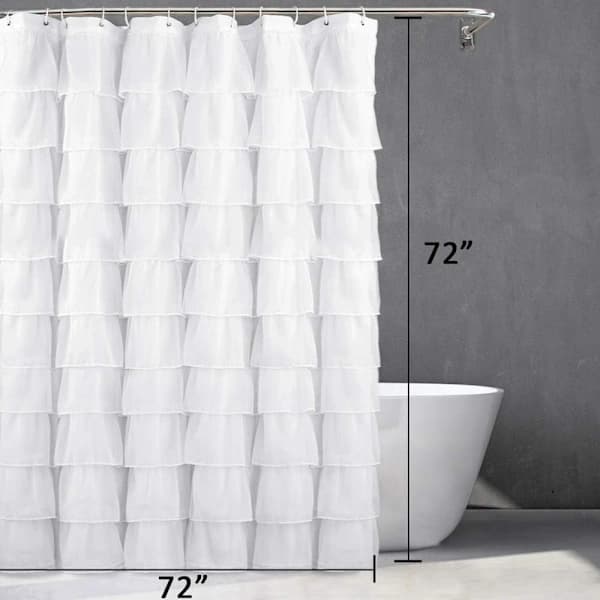Hvid Flæse Bruseforhæng, Gennemsigtig Polyester Landlig Boho Badeværelsesindretning, 72 x 72 Tommer