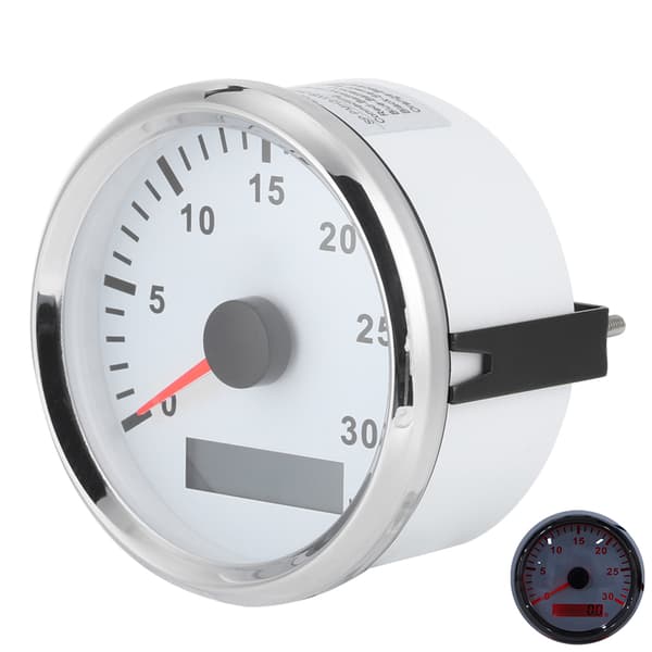 85mm / 3.3in Boat Tachometer Sensor IP67 Tacho Gauge 12V / 24V Red Light with LCD Display Service Hour Meter 3000 RPM Silver Frame White Dial