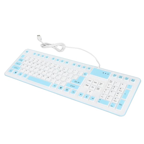 Foldable Silicone Keyboard 106 Keys Waterproof Dustproof Foldable USB Wired Silent Silicone Keyboard for PC Laptop Gaming Blue