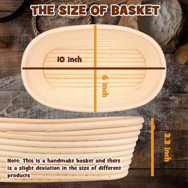 Oval Bread Basket, Handmade Banneton Bread Basket Brotform with Bread Knife, Dough