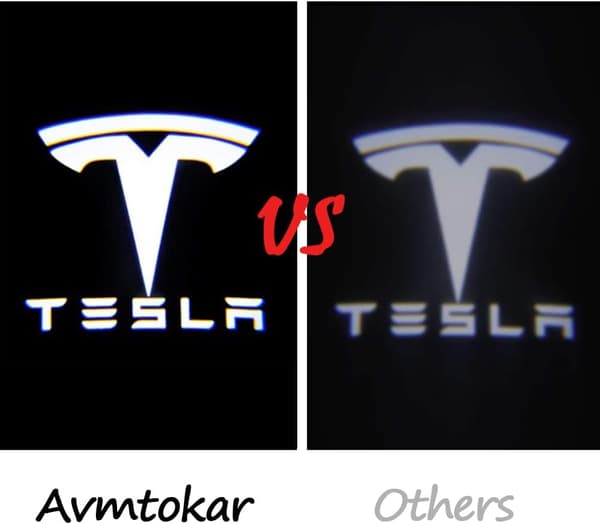 Larger Projection Puddle Lights Logo Projector Door Courtesy Step Light Accessories for Tesla Model 3/S/X/Y (1. Emblem with Letter 2 pcs)
