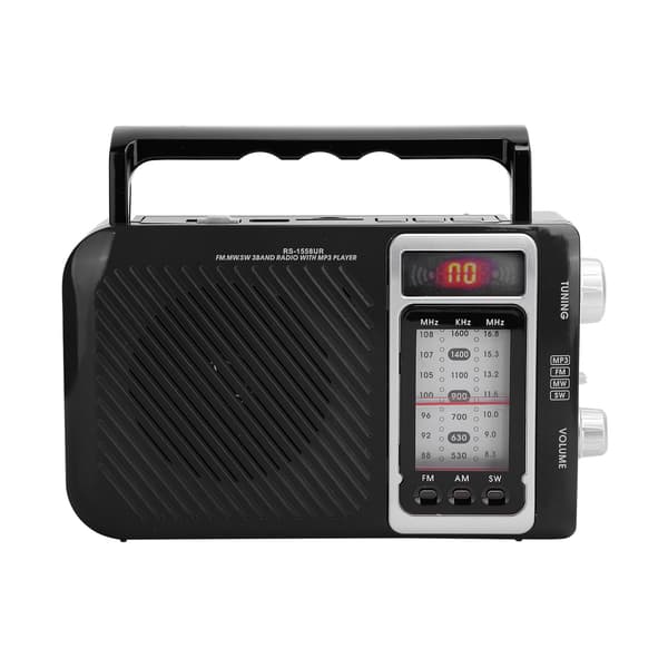Multifunction Radio with LED Light Speaker Support Memory Card MMC USB FM AM SW 110-240V US Plug Black