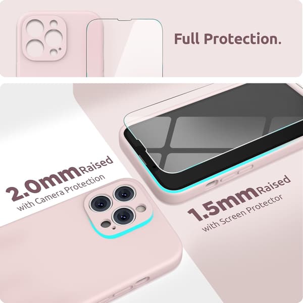 Flytende silikondeksel til iPhone 13 Pro, individuell beskyttelse for hver linse Støtsikkert gummi iPhone 13 Pro 6.1 (Rosa)