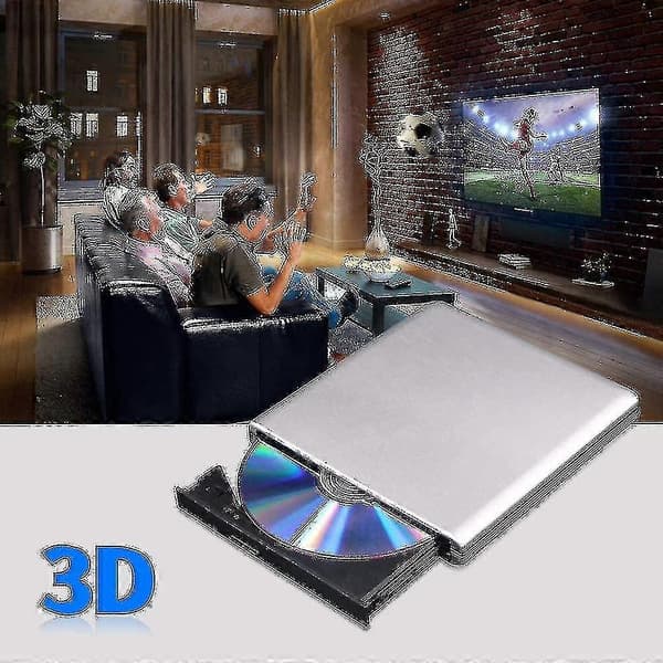 Ekstern Blu Ray DVD-drev 3D, USB 3.0 og Type-C Blu-ray CD DVD-læser Slim Optisk Bærbar Blu-ray D