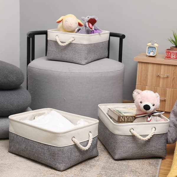 Small Fabric Storage Baskets, 3-pack, Waterproof Foldable Storage Bins, Canvas Storage Boxes for Wardrobe, Bedroom