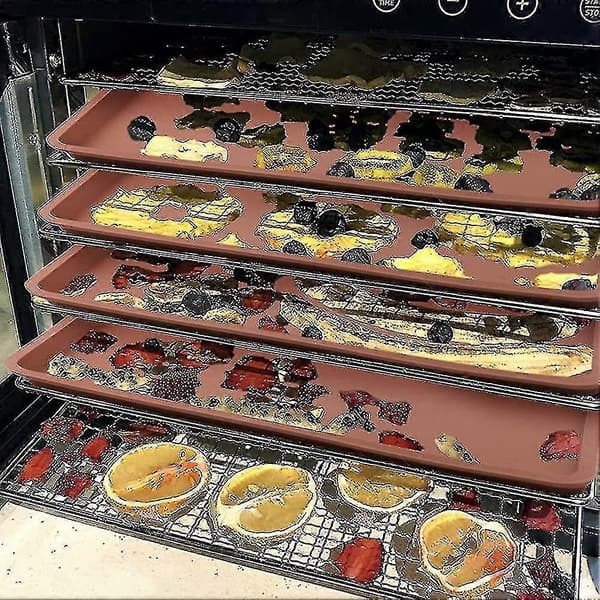 4 stk. Silikone Dehydrator Måtter Med Kant - Kompatible Silikoneark, Nonstick Silikonebakke