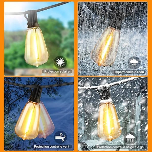 LED Outdoor String Lights - 15M Waterproof Outdoor String Lights Energy Saving Bulbs Plug-in Model