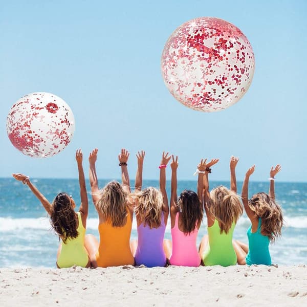 6 stk. oppblåsbare paljettstrandballer konfetti transparent strand