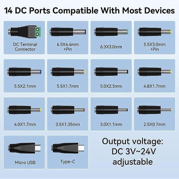 24V 3A 72W Universal strømforsyning, AC til DC 3V-24V adapter justerbar strømadapter med LED spenningsdisplay EU-plugg