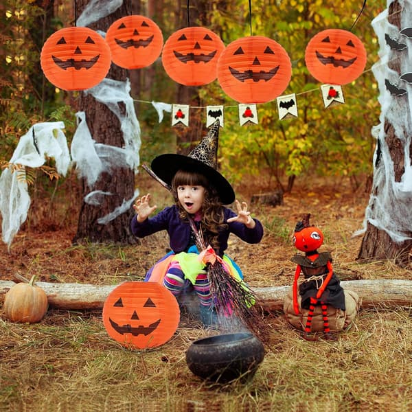 10 Tommer Halloween Græskar-Lanterne Papirlanterner Græskar Lanterner til Halloweenfest Dekoration - Pakke med 10