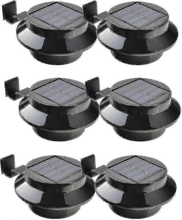 Pakke med 6 solcelledrevne LED-lamper til tagrende, hegn, tag, tagrende, have, græsplæne, væg, sort