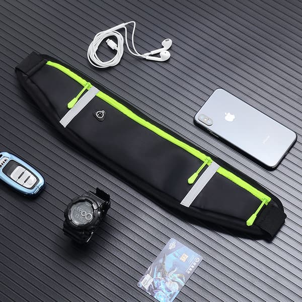Let og justerbar 1-delt sort taljetaske med elastisk bælte til iPhone Samsung, ideel til løbetræning, unisex.