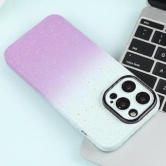 Gradient Starry Silikontelefondeksel til iPhone 15 med linsefilm (hvit lilla)