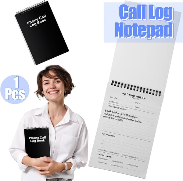 Samtalelogg-notisblokk for arbeid 80 ark, 1 stk, vertikal varepakkeantall - item_package_quantity