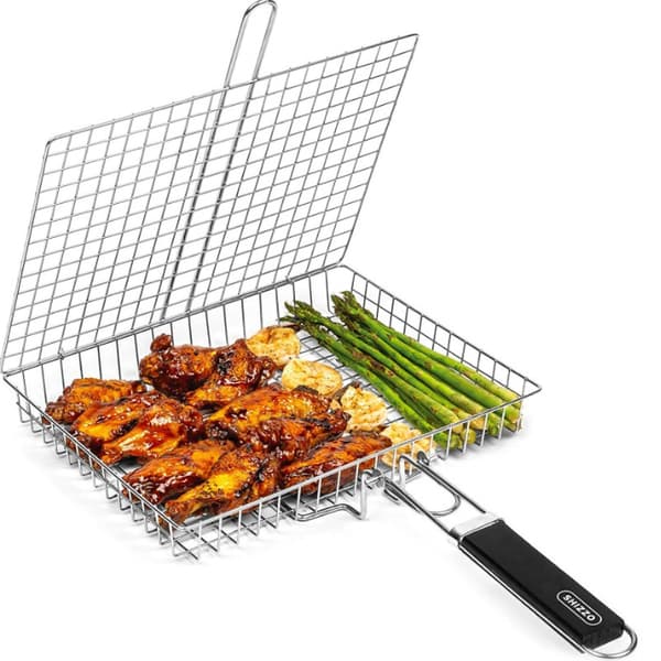 Grillkurv, stor sammenleggbar grillkurv, grillkurv i rustfritt stål