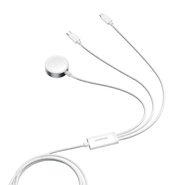 3-i-1-kabel USB-A-kabel med induktiv lader + 1x iPhone Lightning + 1x USB-C 1,2 m hvit
