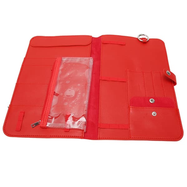 Crochet Hook Bag Red Cowhide Secure Snap Fastener Space-Saving Crochet Storage Bag for Knitting Home Travel