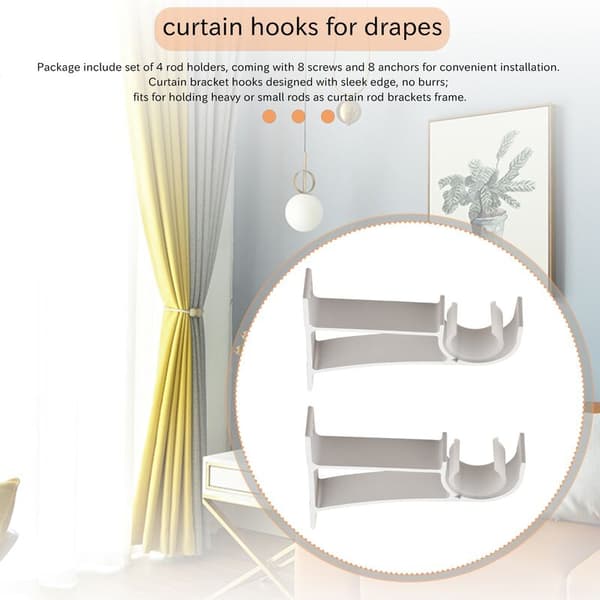Curtain Rod Bracket, Black Curtain Rod Brackets, 4-Pack Heavy Duty Curtain Rod Hooks for White Curtains