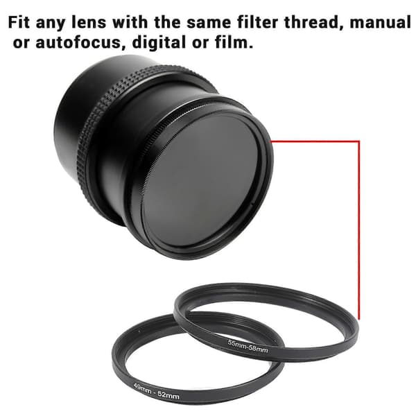 8 Pieces Step-Up Adapter Ring Set, Includes 49-52mm, 52-55mm, 55-58mm, 58-62mm, 62-67mm, 67-72mm, 72