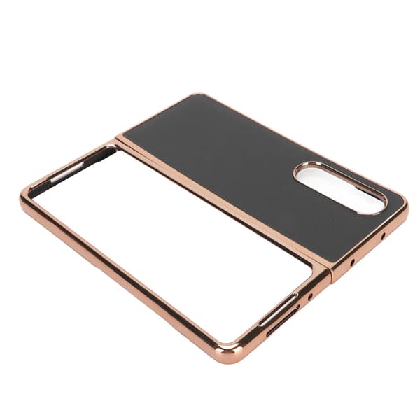 Phone Case Protective Cover for Samsung Galaxy Z Fold 4 Nano Plating Genuine Leather Scratch Resistant Black