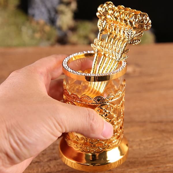 European style kitchen decorations creative metal hollow carved storage buckets glass storage boxes spoon set