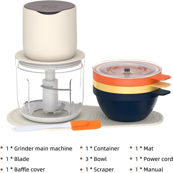 Electric Meat Grinder Vegetable Chopper Portable Mini Food Processor 600ml Container 150W Rechargeable Kitchen Appliance