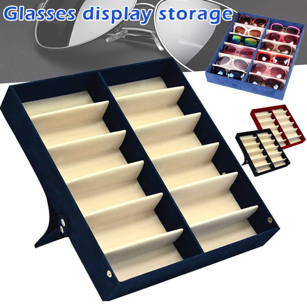 Thick Foldable Glasses Case 12 Pairs Sunglasses Eyeglasses Storage Box Blue Blue