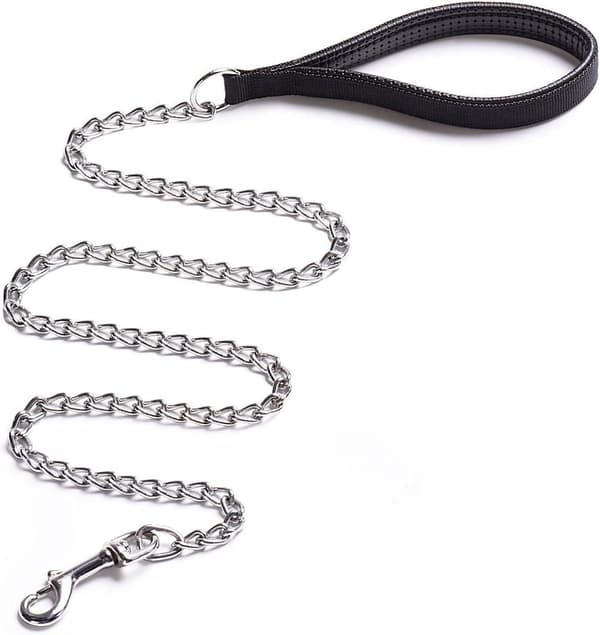 Anti-Bite Metal Dog Leash with PU Leather Handle for Small Medium Large Dogs, 180cm