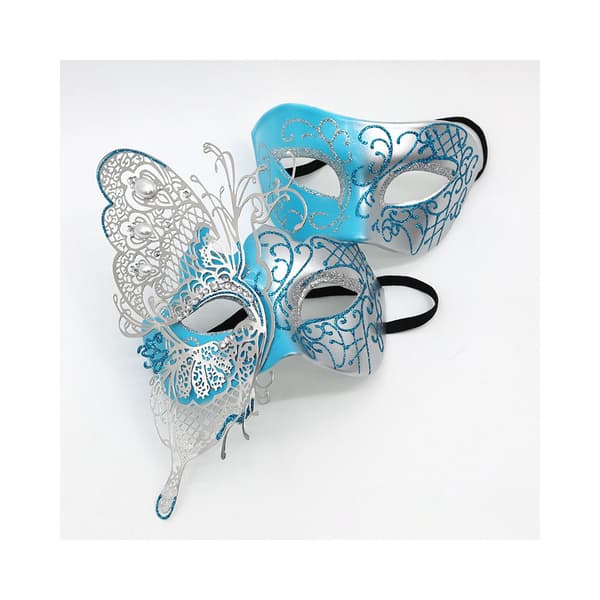 sæt med blå Halloween-bal diamantbesatte smedejerns-sommerfuglemasker