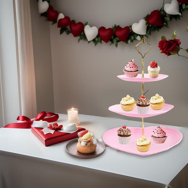 3-vånings Cupcake-ställ, Våningsfat, Bröllopsdessert Cupcake-ställ, Serveringsfat för godsaker, Våningsserveringsbricka, Tårthållare Rosa