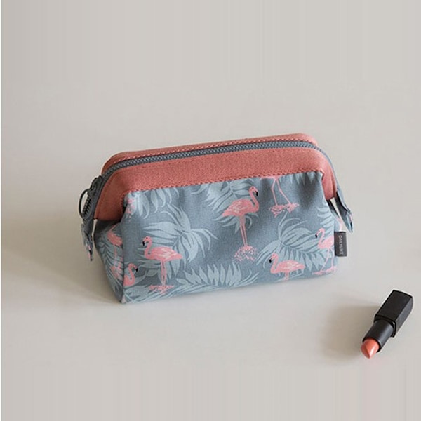 (Pink) Small Foldable Compact Wash Bag Makeup Bag Japanese Floral Cosmetic Pouch