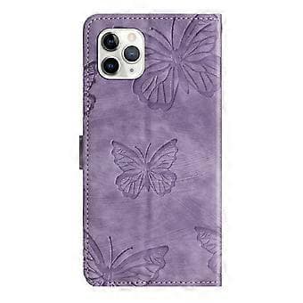 Compatible with iPhone 11 Pro Max Embossed Butterfly Case with Wallet and Kickstand Case - Lila Purple Purple