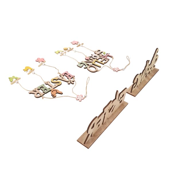 4 Pcs Easter Wooden Hanging Decorations Rustic Style for Easter Spring Holiday Home Cafe Bakery Farmhouse Window