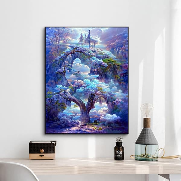 DIY Diamantmaleri Sæt, 30x40 cm, Blåt Træ