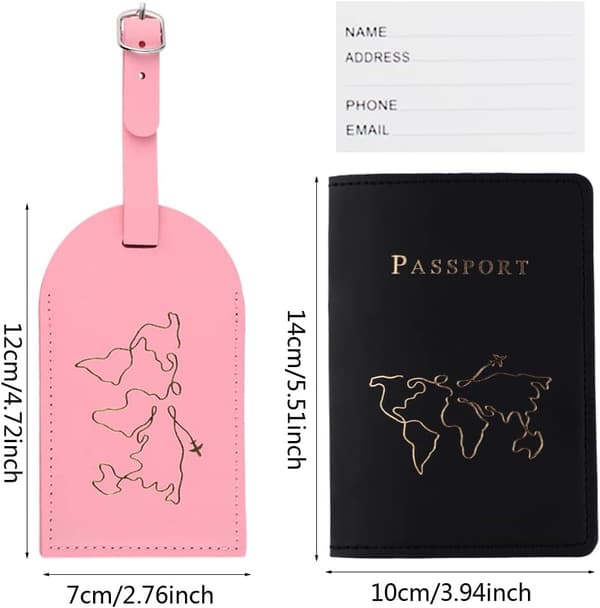 Rosa, Sort - 2 Bagagemærker og 2 Pasetuier, Læder Pas