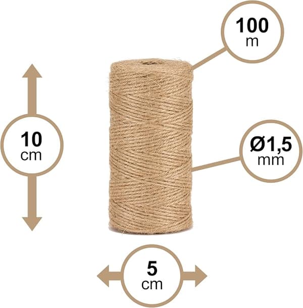 Luonnollinen juuttilanka Ø1,5 mm puutarhanhoitoon, tee-se-itse, 200 m
