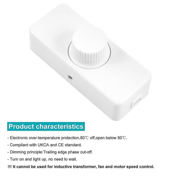 3-100W LED bagkantsdæmper (drejedæmper), bruges til dæmpbare LED, glødepære, halogenpære, 220-240V, CE-stik, hvid [DB]