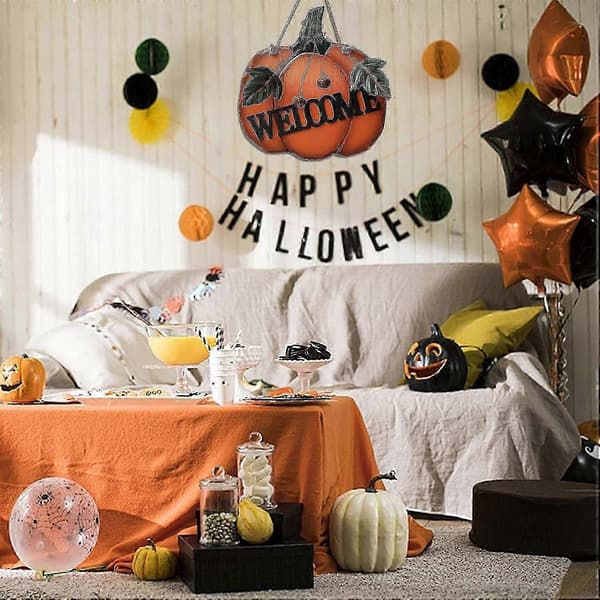 Træskilt med græskar - Efterårs- og Halloween-dekoration til hoveddøren