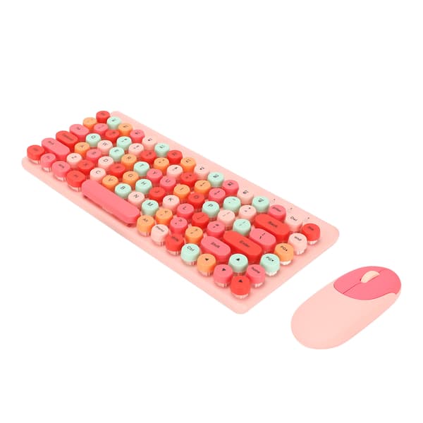 Wireless Keyboard and Mouse Combo 2.4GHz Wireless Mouse 86 Keys Colorful Keyboard Set with USB Receiver Pink