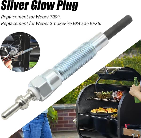 Sølv Glødeplugg, Element for Tenning av Trepellets, Erstatning for Weber 7009 SmokeFire EX4 EX6 EPX6 Pelletgriller --FA-